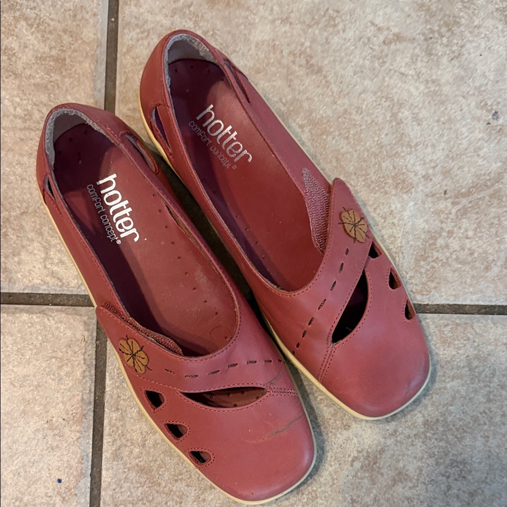 Hotter Women's Red Leather Flats